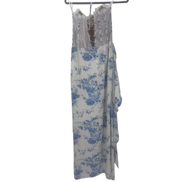 V. Chapman Wrap-Skirt Lace-Corset Front-Slit Column Gown Blue Size 10 NWOT - Picture 12 of 13